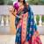 Festive firozi banarasi silk blend saree with colorful meenakari border
