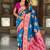 Festive firozi banarasi silk blend saree with colorful meenakari border