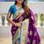 Festive magenta banarasi silk blend saree with colorful meenakari border
