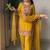New women's elegant  yellow straight cut suit with heavy neckline embroidery