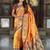Festive mustard banarasi silk blend saree with colorful meenakari border