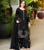 New elegant black embroidered straight kurti with matching pant and dupatta