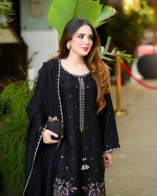  black embroidered straight kurti with matching pant and dupatta 3