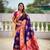 Festive violet banarasi silk blend saree with colorful meenakari border