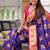 Festive violet banarasi silk blend saree with colorful meenakari border