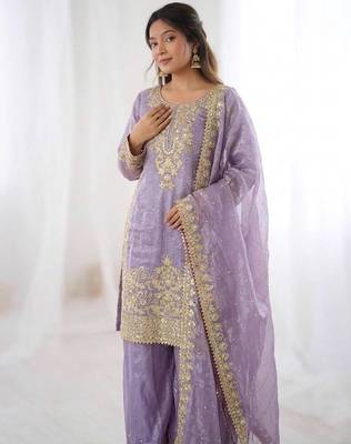 New stylish  lavender organza sharara set with heavy zari embroidery 1