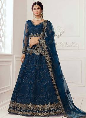Persian Blue Bridal Lehenga with Zari Embroidery and Heavy Work 1
