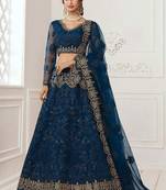 Persian Blue Bridal Lehenga with Zari Embroidery and Heavy Work