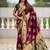 Festive wine banarasi silk blend saree with colorful meenakari border