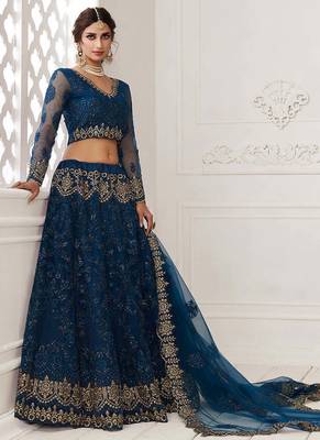 Persian Blue Bridal Lehenga with Zari Embroidery and Heavy Work 2