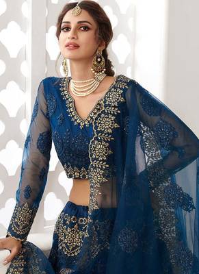Persian Blue Bridal Lehenga with Zari Embroidery and Heavy Work 3