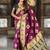 Festive wine banarasi silk blend saree with colorful meenakari border