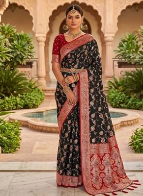 Festive black banarasi silk blend saree with colorful meenakari border 1