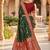 Festive darkgreen banarasi silk blend saree with colorful meenakari border