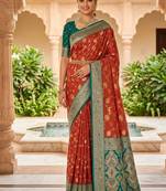 Festive gajari banarasi silk blend saree with colorful meenakari border