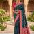 Festive teal banarasi silk blend saree with colorful meenakari border