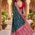 Festive teal banarasi silk blend saree with colorful meenakari border