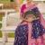Festive purple banarasi silk blend saree with colorful meenakari border