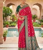 Festive ranipink banarasi silk blend saree with colorful meenakari border
