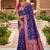 Festive violet banarasi silk blend saree with colorful meenakari border