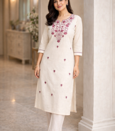 White Embroidered Cotton Kurta & Pant Set