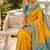 Festive yellow banarasi silk blend saree with colorful meenakari border