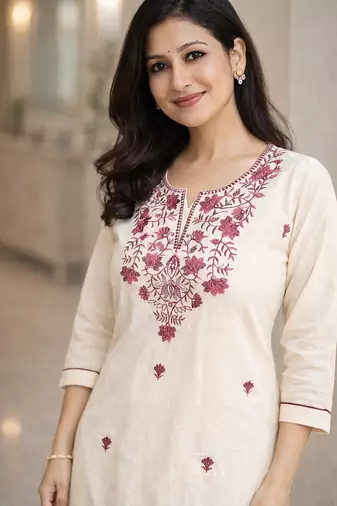White Embroidered Cotton Kurta & Pant Set