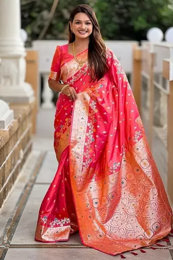 Gajari soft banarasi silk blend saree with meenakari zari weaving