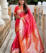 Gajari soft banarasi silk blend saree with meenakari zari weaving