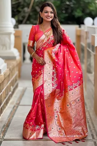 Gajari soft banarasi silk blend saree with meenakari zari weaving