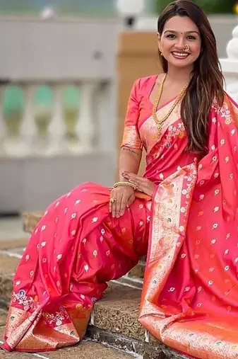 Gajari soft banarasi silk blend saree with meenakari zari weaving