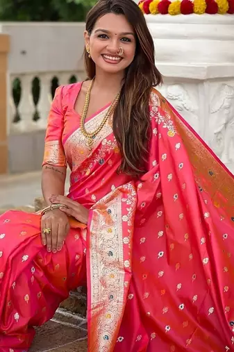 Gajari soft banarasi silk blend saree with meenakari zari weaving