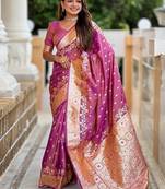 Onionpink soft banarasi silk blend saree with meenakari zari weaving