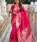 Ranipink soft banarasi silk blend saree with meenakari zari weaving