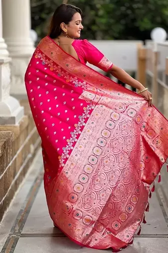 Ranipink soft banarasi silk blend saree with meenakari zari weaving