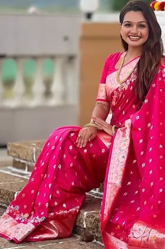 Ranipink soft banarasi silk blend saree with meenakari zari weaving