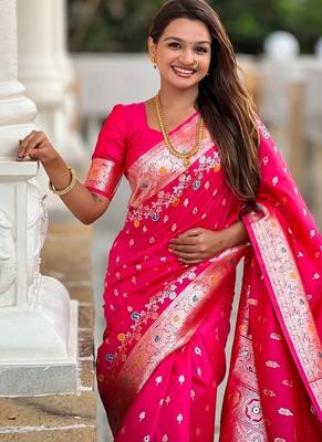 Ranipink soft banarasi silk blend saree with meenakari zari weaving 5