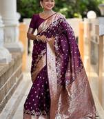 Wine soft banarasi silk blend saree with meenakari zari weaving