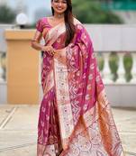 Onionpink soft banarasi silk blend saree with meenakari zari weaving
