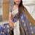 Grey soft banarasi silk blend saree with meenakari zari weaving