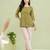 Olive green cotton short kurti for women with tassel detail