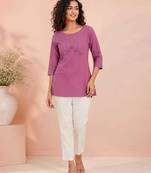 Lavender cotton short kurti for women with tassel detail