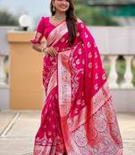 Ranipink soft banarasi silk blend saree with meenakari zari weaving
