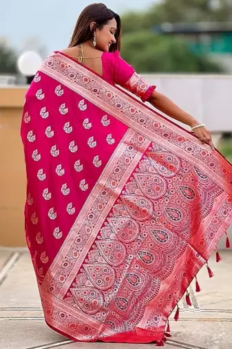 Ranipink soft banarasi silk blend saree with meenakari zari weaving