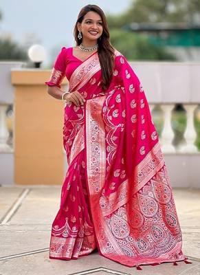 Ranipink soft banarasi silk blend saree with meenakari zari weaving 3
