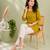 Mustard yellow cotton short kurti for women with tassel detail