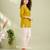 Mustard yellow cotton short kurti for women with tassel detail