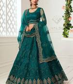 Teal Green Lehenga Choli With Heavy Look and Beautifull Embroidered Work For Women's