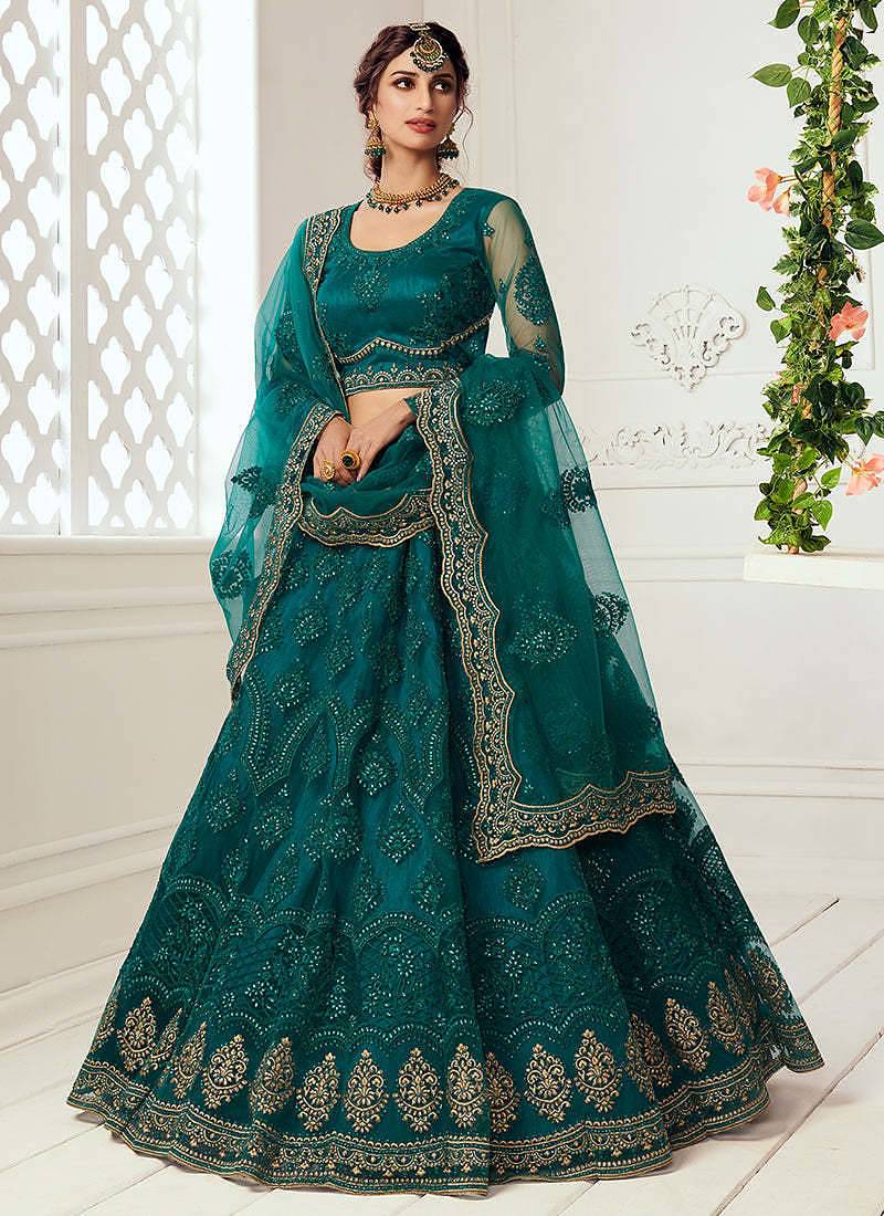 Teal Green Lehenga Choli With Heavy Look and Beautifull Embroidered Work For Women's
