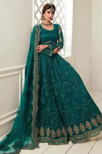 Teal Green Lehenga Choli With Heavy Look and Beautifull Embroidered Work For Women's